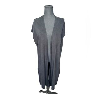 Eileen Fisher Organic Cotton Linen Long Knit Vest Cardigan Black XL Q12